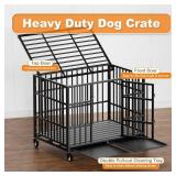 $182 42 Inch Dog Crate with Wheels, Escape-Proof, Double-Door