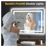$170 LED Bathroom Mirror, Dimmable, Backlit, Tempered Glass, 40x30