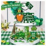 St Patricks Day Decor, 12 Pcs Tiered Tray   Plush Gnome