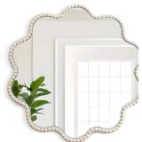 Wall Mirror, Farmhouse Round Beaded Wavy Frame, 15x15 In