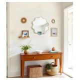 Wall Mirror, Farmhouse Round Beaded Wavy Frame, 15x15 In