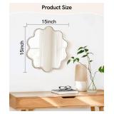 Wall Mirror, Farmhouse Round Beaded Wavy Frame, 15x15 In