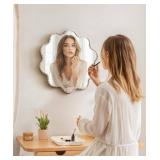 Wall Mirror, Farmhouse Round Beaded Wavy Frame, 15x15 In