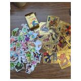 100 vinyl Pok mon stickers, 55 rare gold Pok mon cards package.