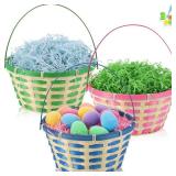 JOYIN 3Pcs Easter Bamboo Baskets with Handle, Woven Gift Baskets