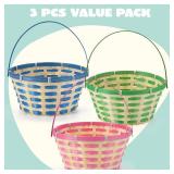 JOYIN 3Pcs Easter Bamboo Baskets with Handle, Woven Gift Baskets