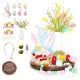 Tray Included 16-Pcs Easter Decor Set - Bunny Gnome Beads, Blue