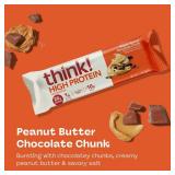 think! Protein Bars, High Protein Snacks, Gluten Free, High Fiber, Peanut Butter Chocolate Chunk, 10 Count