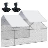 VitalCozy 2 Pcs Chicken Coop Cover Waterproof 11.5 x 6.6 ft Chicken Run Cover Coop Tarp Accessories for Winter with 50 Pcs Ball Bungees Cords for Outdoor (White)