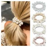 OURWORTL Pearl Hair Scrunchies for Women Hair Accessories 3 PCS Beaded Hair Ties Elegant Hair Decoration Cute Elastic Hair Bands Ponytail Holder