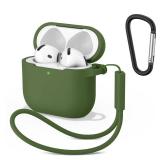 Meliya for AirPods 4 Case Cover 2024 with Lanyard & Keychain, Soft Silicone Protective Case for Apple AirPods 4th Generation, Full Protection, Support Wireless Charging (Green)