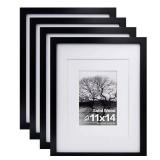 Egofine 11x14 Picture Frames Set of 4, Made of Solid Wood Covered by Plexiglass 5x7 and 8x10 with Mat or 11x14 without Mat, for Table Top Display and Wall Mounting Photo Frame Black