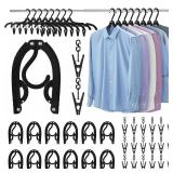 12Pcs Portable Travel Hangers for Cruise Ship Essentials 2026 with 24 Clips, Plastic Folding Foldable Hangers Clothes Drying Rack Travel Accessories for Suitcase, RV, Camping, Road Trip (Black)