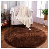 LOCHAS Luxury Round Fluffy Area Rugs for Bedroom Kids Girls Room Nursery, Super Soft Circle Rug, Cute Shaggy Carpet for Children Living Room, 4x4 Feet Brown