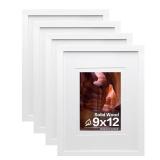 Egofine 9x12 Picture Frames Set of 4, Made of Solid Wood Covered by Plexiglass 5x7 and 6x8 with Mat or 9x12 without Mat, for Table Top Display and Wall Mounting Photo Frame White