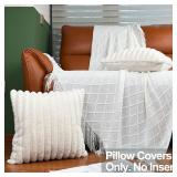 20x20 Throw Pillow Covers Set of 2, Decorative Faux Fur Covers for Bed, Couch Soft Fluffy Pillow Cover with Velvet Back for Living Room, Neutral Home Decor Accent for Sofa - Cream White