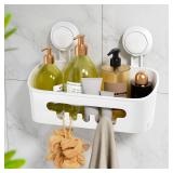 LEVERLOC Shower Caddy Suction Cup, Shower Organizer Removable Bathroom Shelf, Storage Suction Powerful Max Hold 22lbs Bathroom Caddy Waterproof Holder, White