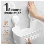 LEVERLOC Shower Caddy Suction Cup, Shower Organizer Removable Bathroom Shelf, Storage Suction Powerful Max Hold 22lbs Bathroom Caddy Waterproof Holder, White