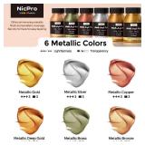 Nicpro Acrylic Paint Metallic, 6 Colors Gold, Silver, Copper, Brass, Bronze, DeepGold, 24oz/720ml Gold Leaf Paint, Non Toxic, Non Fading Paints for Art Painting, Handcrafts, Ideal for Multi-surface