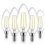 Ascher E12 LED Classic Candelabra Clear Light Bulb, 4W, Equivalent 40W, Warm White 2700K, Non-Dimmable, Filament Clear Glass, Pack of 5