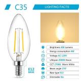 Ascher E12 LED Classic Candelabra Clear Light Bulb, 4W, Equivalent 40W, Warm White 2700K, Non-Dimmable, Filament Clear Glass, Pack of 5