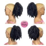 VAVANGA Short Marley Hair Drawstring Ponytail Black 4C Afro Puff Bun Braiding Ponytail Hair with Clips Synthetic Afro Kinky Curl Pony Tail Hairpiece for Black Women - Natural Black 12