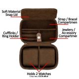 ROTHWELL 2 Watch Travel Case Storage Organizer for 2 Watches | Tough Portable Protection w/Zipper Fits All Wristwatches & Smart Watches Up to 50mm