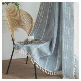Sutuo Home Blue Boho Curtains 120 inches Long for Bedroom Living Room Nursery Room, Semi Blackout Linen Farmhouse Tassels Window Treatment Bohemian Embroidery Drape, Rod Pocket 1 Panel 52 W x 120 L