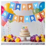 Blue and Orange Birthday Banner, Happy Birthday Banner Blue Party Decorations for Boys Kids 1st Birthdays Decor