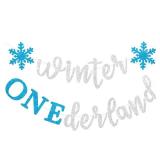 Gybeizhu Silver and Blue Glitter Winter Onederland 1st Birthday Banner, Blue Snowflakes Winter Onederland Party Decorations for First Birthday Boy, No DIY.