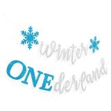 Gybeizhu Silver and Blue Glitter Winter Onederland 1st Birthday Banner, Blue Snowflakes Winter Onederland Party Decorations for First Birthday Boy, No DIY.