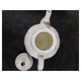 PRECITIME 27oz White Porcelain Teapot with Gold Trim, Classic Ceramic Teapot for Loose Leaf Tea & Tea Bags, Elegant Small Teapots for Daily Use or Gifts