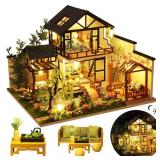 DIY Miniature House Kit, DIY Dollhouse Kit for Adults to Build, Mini House Kit with LED, Mayberry Street Miniatures, Ideal Gifts for Birthday, Valentine Christmas(Japanese House)