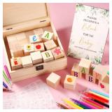 Draupnir  Fun Baby Shower Games Sign Kit Babies Coloring Blocks for Baby Shower, Wooden DIY Blank Blocks Freehand Painting with  Paint Markers