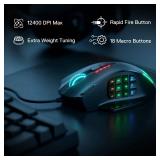 Redragon M908 Impact RGB LED MMO Gaming Mouse with 12 Side Buttons, Optical Wired Ergonomic Mouse with Max 12,400DPI, High Precision, 18 Programmable Macro Shortcuts, Comfort Grip