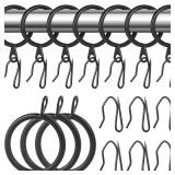 20 Pieces Metal Drapery Curtain Rings Curtain Hanging Rings and 20 Pieces Metal Curtain Drapery Pin Hooks for Window Door Shower Curtain, 30 mm/1.18 inch Internal Diameter (Black)