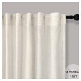 Pitalk 90 Inch Curtains 2 Pc Cream Ivory Curtain Panels 42 In Wide Back Tab Loop Pocket Energy Efficient Sheer Linen Drape for Dining Room Living Farm Country House Villa Home Office Study W 42 x L 90