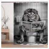 LKFBSC Funny Lion Shower Curtain, Funcy Humor Leo Animal on Toilet Shower Curtains Set, Black and White Shower Curtains, Large Cat Bathroom Curtain with Hooks 60x72 inch