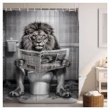 LKFBSC Funny Lion Shower Curtain, Funcy Humor Leo Animal on Toilet Shower Curtains Set, Black and White Shower Curtains, Large Cat Bathroom Curtain with Hooks 60x72 inch