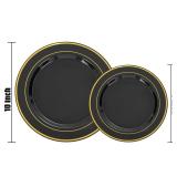 NOCCUR 200PCS Black and Gold Plastic Plates for 100 Guests - Include 100PCS 10 Dinner/ 100PCS 7 Dessert Disposable Plates Heavy Duty - Ideal for Party/Birthday/New Year