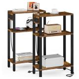 TUTOTAK Narrow Side Table with Charging Station,Small End Table with USB Ports and Outlets, Skinny Sofa Table, Slim Nightstand, Living Room, Bed Room, Brown TB01BB0792