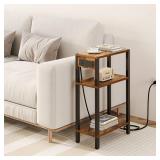 TUTOTAK Narrow Side Table with Charging Station,Small End Table with USB Ports and Outlets, Skinny Sofa Table, Slim Nightstand, Living Room, Bed Room, Brown TB01BB0792
