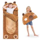 iPlay, iLearn Kid Sleeping Bag, Plush Capybara Slumber Bag, Toddler Girl Boy Nap Mat, 2 In 1 Brown Animal Pillow, Happy Travel Sleepover Daycare Preschool Birthday Gift for Age 3 4 5 6 7 8 10 12 Child
