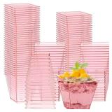 Mifoci Pink 8 oz Plastic Dessert Appetizer Cups Clear Mini Cake Salad Cups for Party Yogurt Parfait Containers for Parties, Yogurt, Fruit, Ice Cream, Serve Appetizer