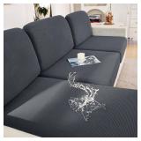 hyha Waterproof Couch Cushion Covers for Pets, Non Slip Sofa Seat Cover for Dogs Washable, Soft Thick Stretch Jacquard Fabric, Sofa Slipcovers with Elastic Bottom (3 Pieces, Grey)