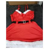 Santa Dress for Women Christmas Costume with Fur Trim, Deep V-Neck, Adjustable Straps, Belt, Santa Outfits for Holiday Party