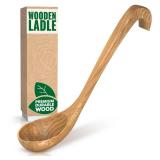 Wooden Ladle for Soup 10.8x2.8 Deep Wood Ladle with 2.7 fl oz Capacity, Long Handle Hook-End & Lacquer Coating for Comfortable Grip Easy-Clean Wooden Soup Spoon for Sauces, Stews & Kitchen Use