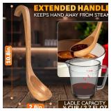Wooden Ladle for Soup 10.8x2.8 Deep Wood Ladle with 2.7 fl oz Capacity, Long Handle Hook-End & Lacquer Coating for Comfortable Grip Easy-Clean Wooden Soup Spoon for Sauces, Stews & Kitchen Use