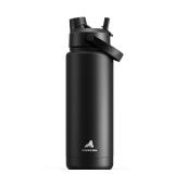 POWCAN 32 oz Insulated Water Bottle with 2-in-1 Straw and Spout Lid, Keep Cold 24H, Leak-Proof, BPA-Free, Double Wall Stainless Steel Water Bottle for Sports, Gym, Travel, and School (Dark Knight). Mi