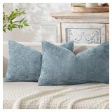 MIULEE Pack of 2 Lumbar Couch Throw Pillow Covers 20x12 Inch Coastal Smoke Blue Modern Boho Accent Decorative Pillow Covers Soft Chenille Farmhouse Cushion Covers for Home Decor Bed Sofa Living Room